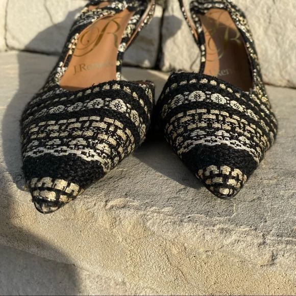 J. Renee black and gold Lacee tweed pointy toe sling back high heel Sz 9 - Picture 8 of 13